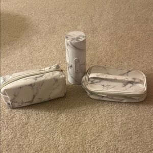 Elegant Marble Print Travel Toiletrie/Makeup Bag Trio